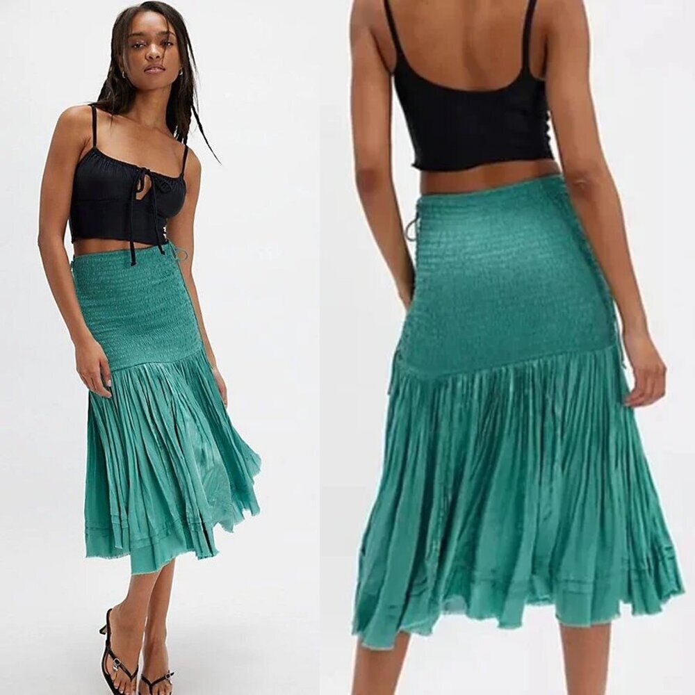NWT New $128 Free People FP One Maya Convertible Midi Skirt Green Dress Size S
